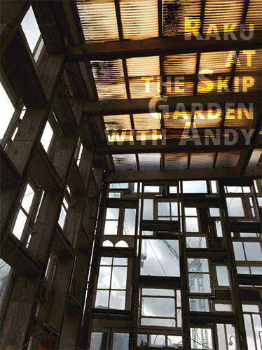 gif of RAKU firing with Andy at the Camden Skip Garden